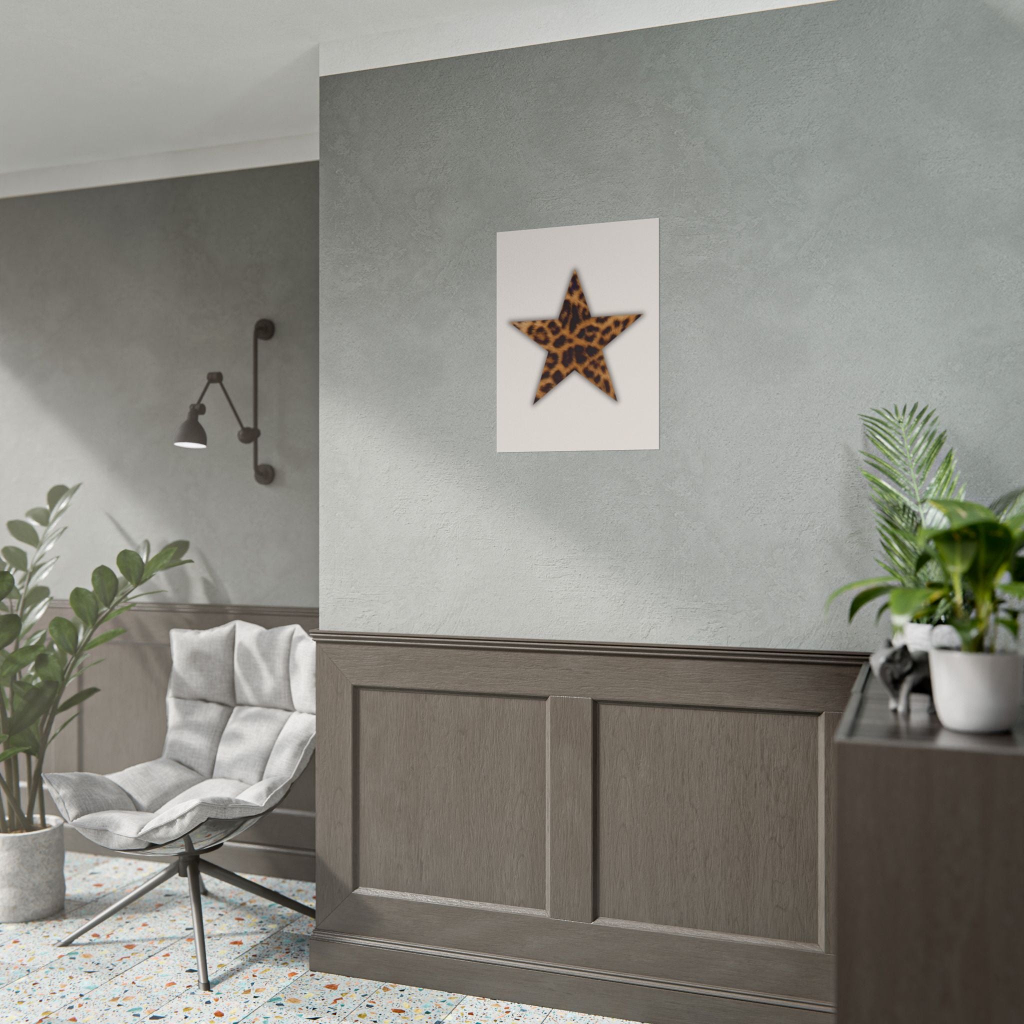 Leopard Star Rolled Poster — Neutral Animal Print Wall Art ( 18 x 24 in )