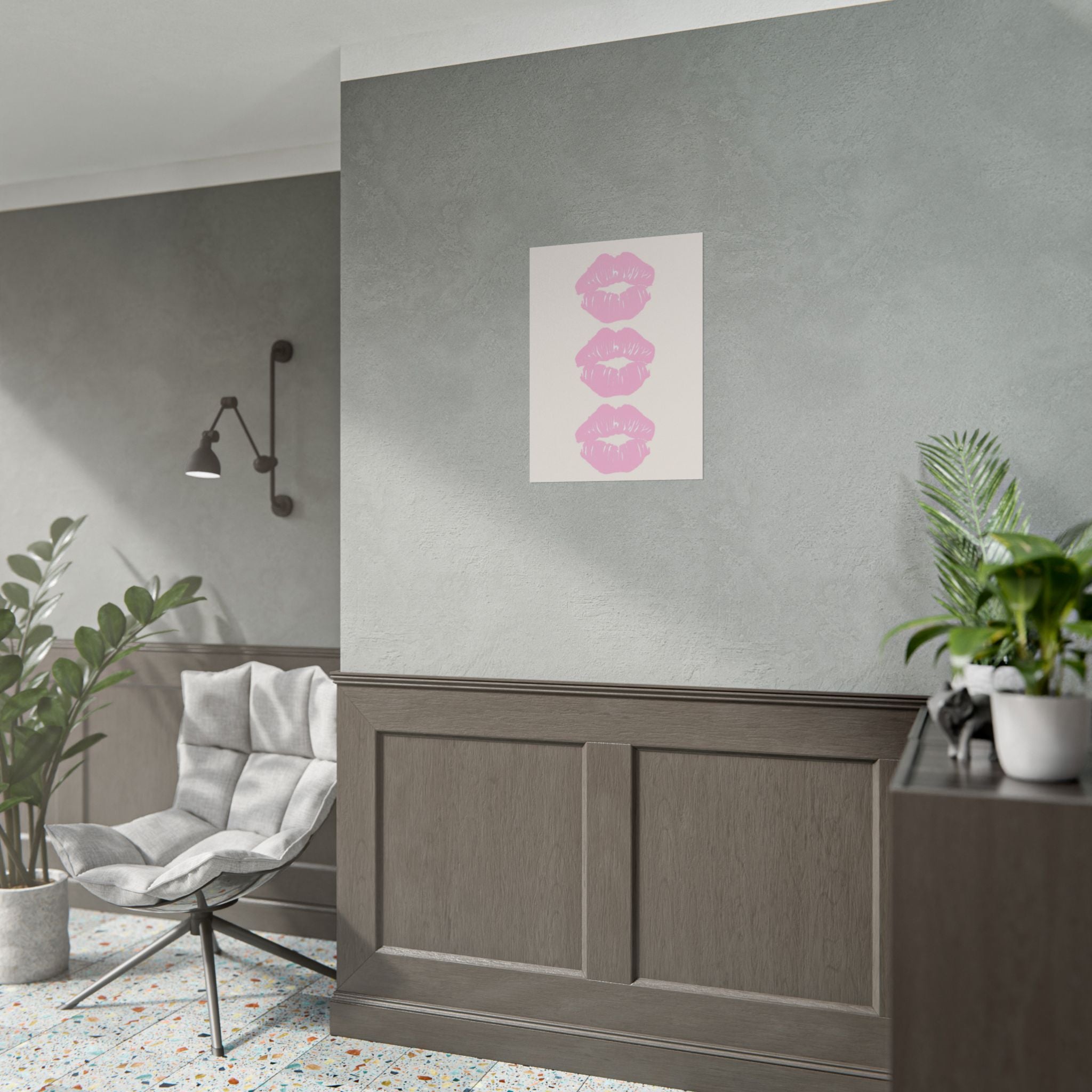 Pink Kiss Art Poster — Trio Lip Print Rolled Poster ( 18 x 24 in )