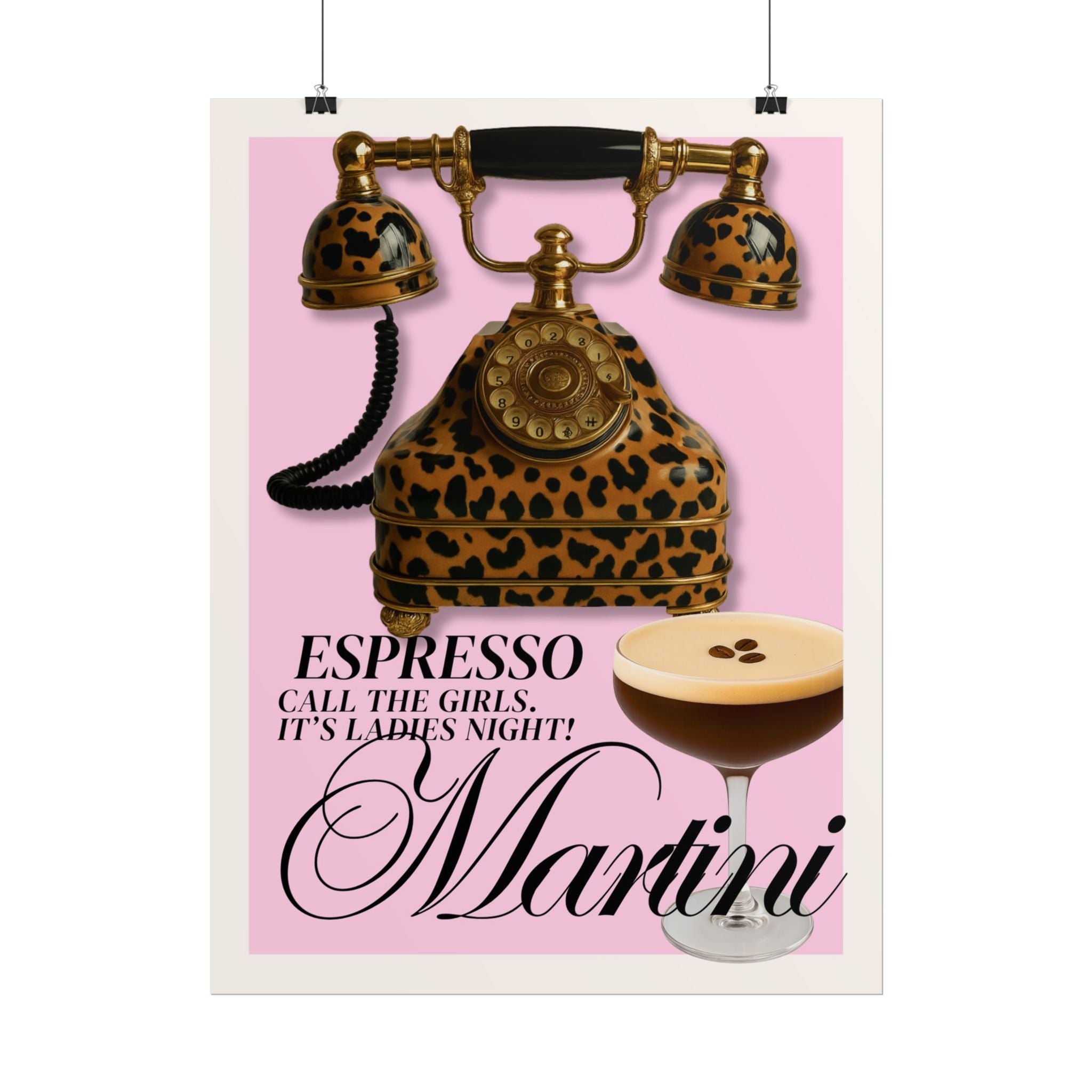Espresso Martini Rolled Poster – Retro Leopard Phone Cocktail Wall Art ( 18 x 24 in )