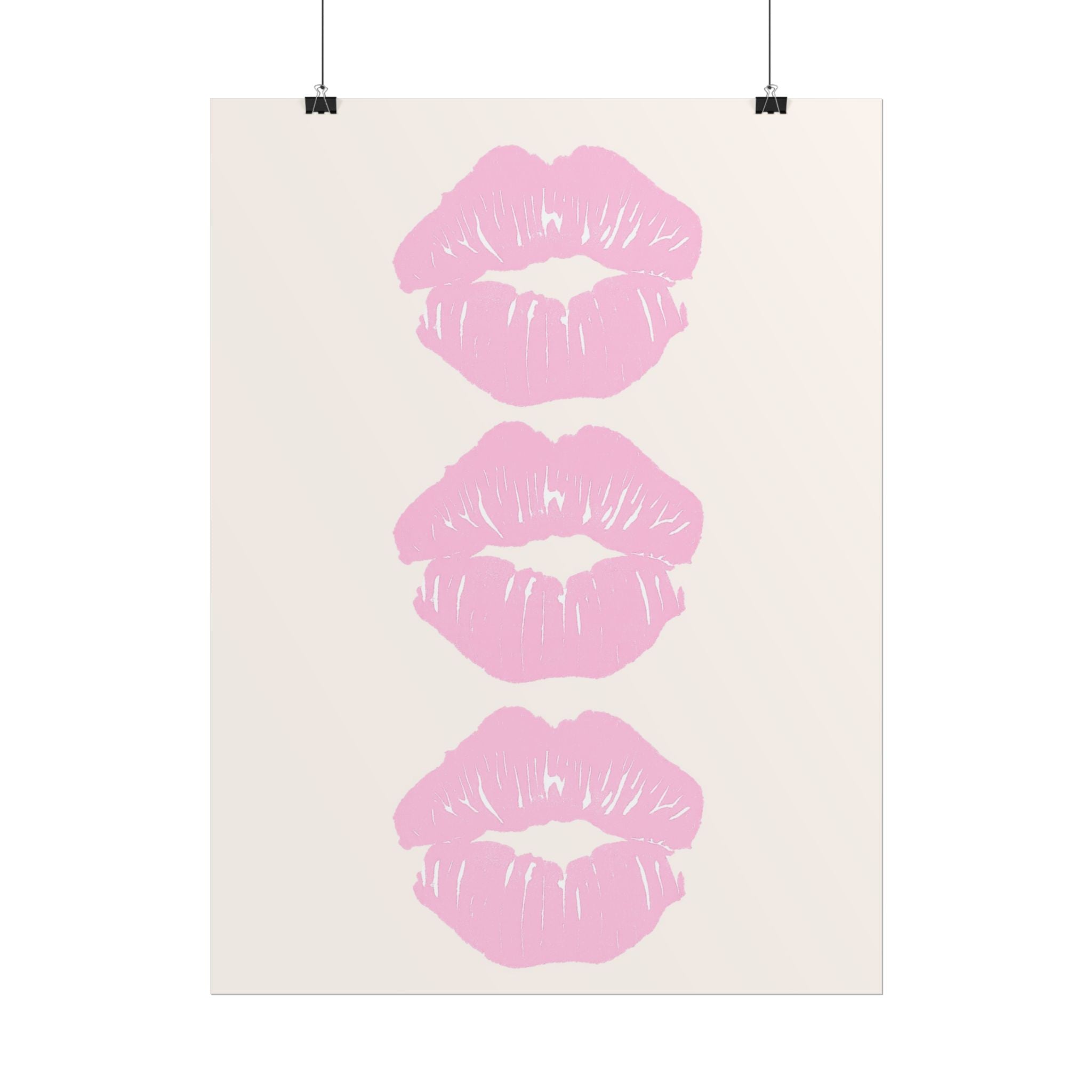Pink Kiss Art Poster — Trio Lip Print Rolled Poster ( 18 x 24 in )