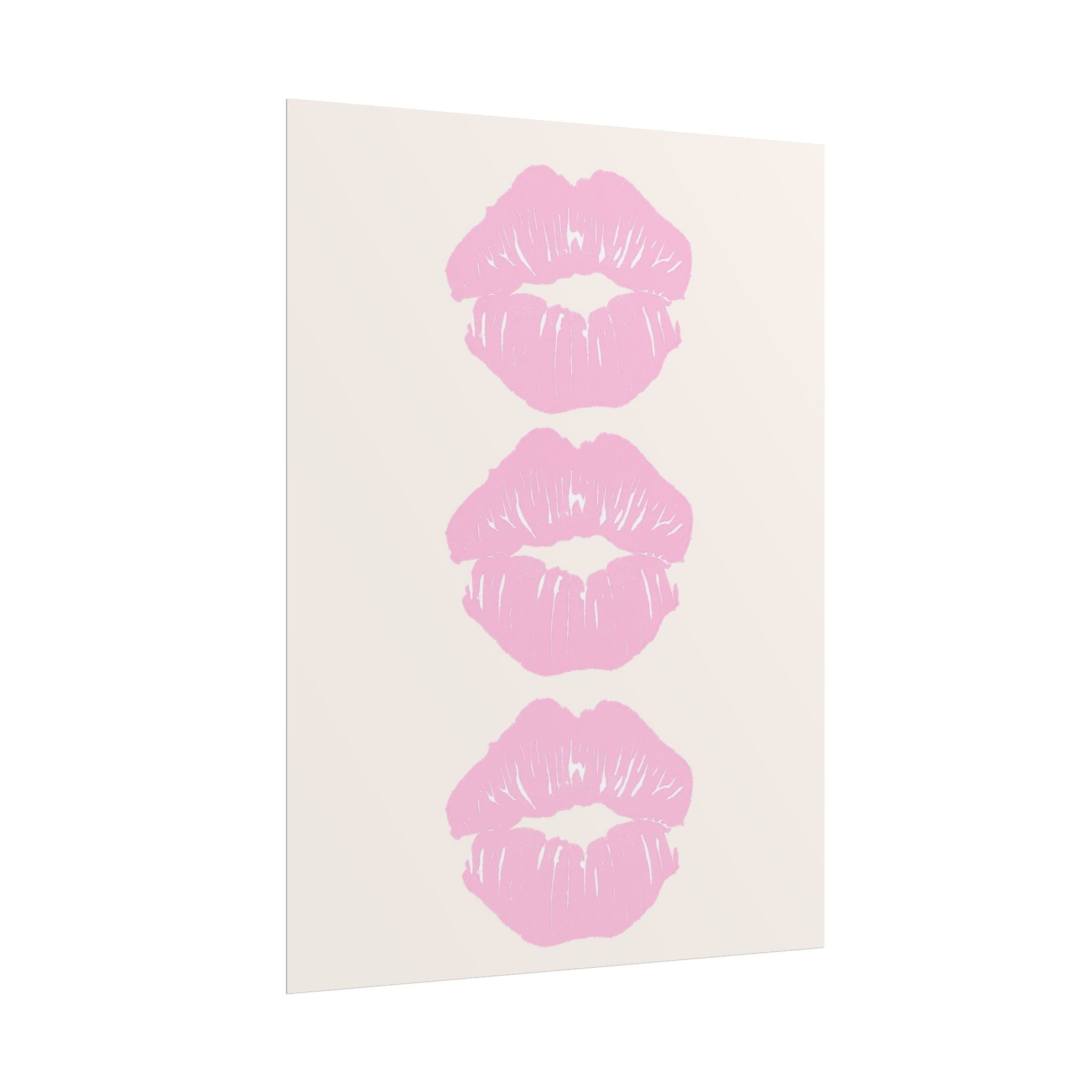 Pink Kiss Art Poster — Trio Lip Print Rolled Poster ( 18 x 24 in )