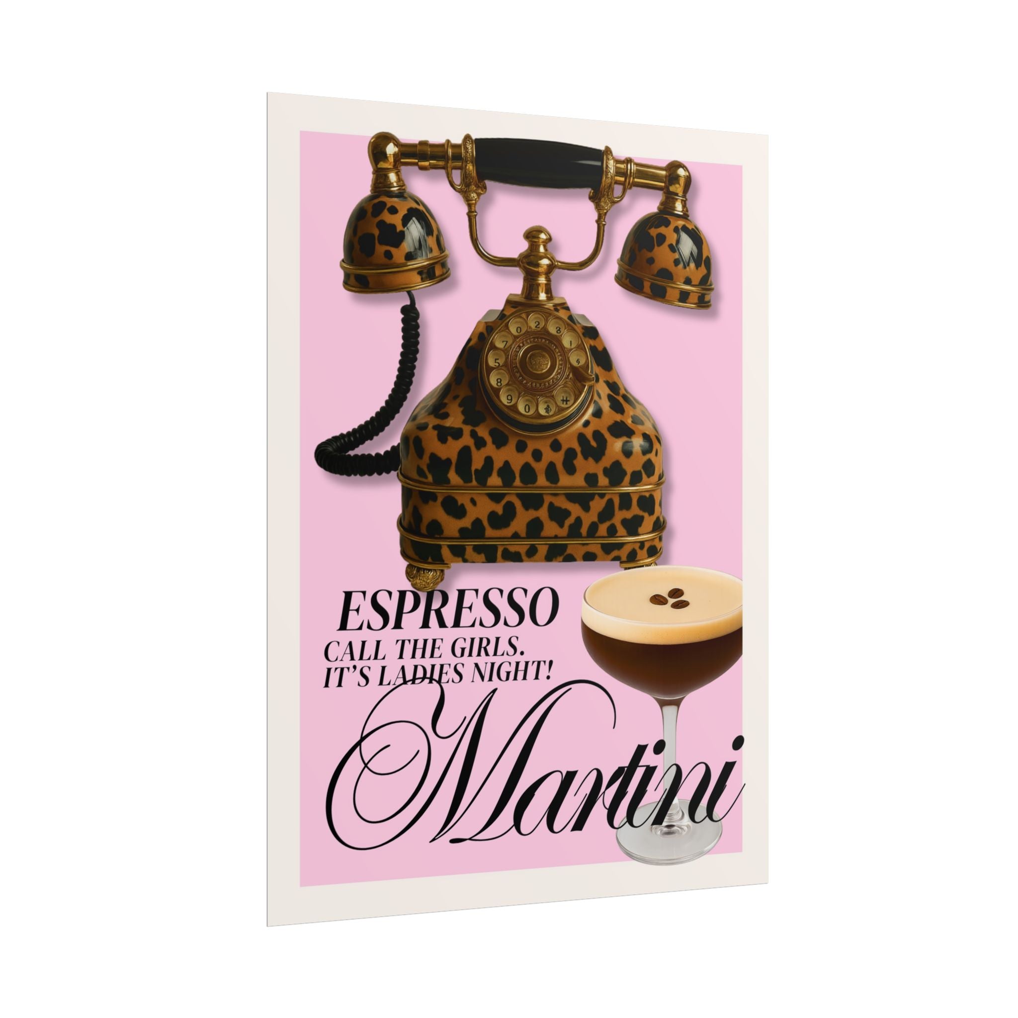 Espresso Martini Rolled Poster – Retro Leopard Phone Cocktail Wall Art ( 18 x 24 in )