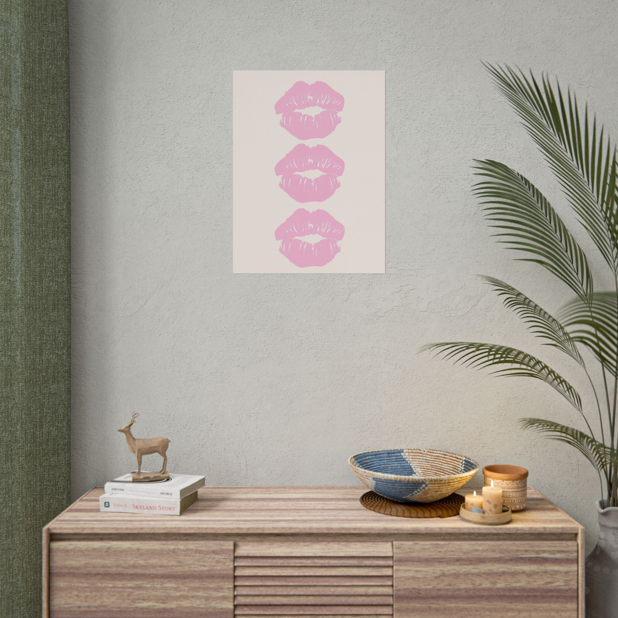 Pink Kiss Art Poster — Trio Lip Print Rolled Poster ( 18 x 24 in )