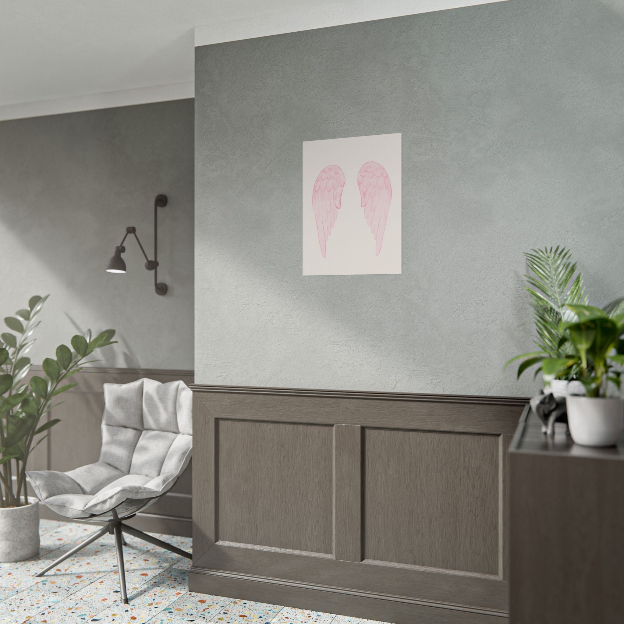 Pink Angel Wings Poster — Watercolor Nursery Wall Art ( 18 x 24 in )
